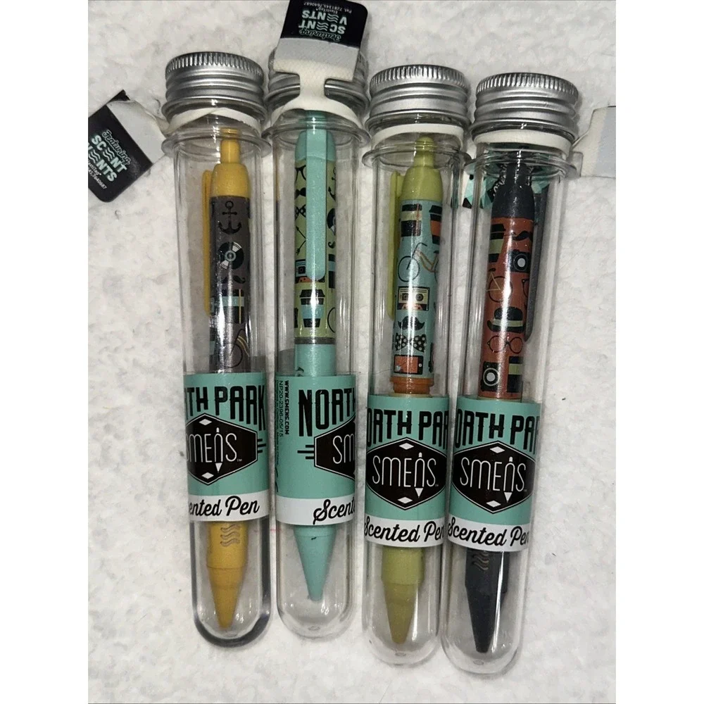 North Park Smens Scented Gel Pens Set of 4 Black Ink Hipster Designs New